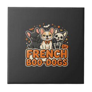 French Boo Dogs Halloween French Bulldog Design_1 Tile