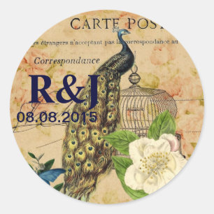 french botanical camellia birdcage vintage peacock classic round sticker