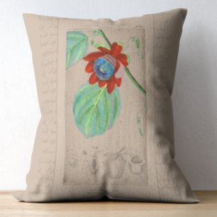 French Botanical Illustration Passionflower Decorative Cushion