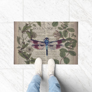french botanical leaves modern vintage dragonfly doormat