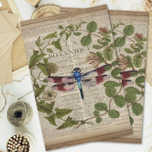 french botanical leaves modern vintage dragonfly tissue paper