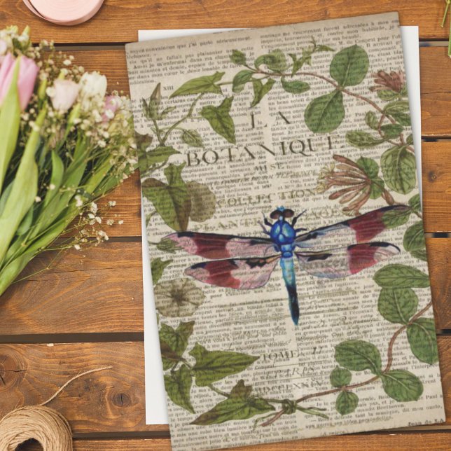 french botanical leaves modern vintage dragonfly tissue paper (french botanical leaves modern vintage dragonfly tissue paper)