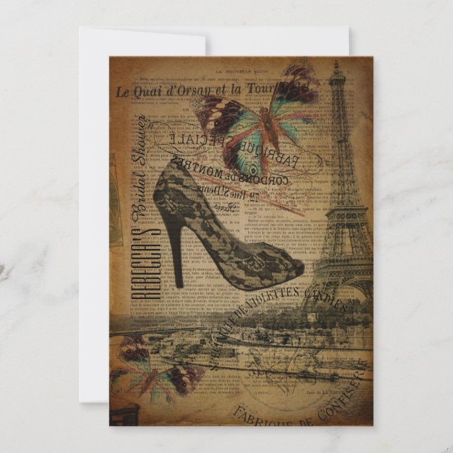 french botanical paris stilettos invitation (Front)