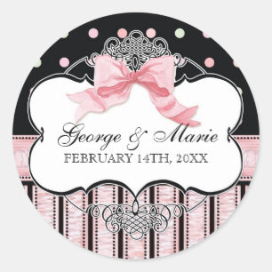 French Bow n Dots, Bridal Shower Sticker Seal
