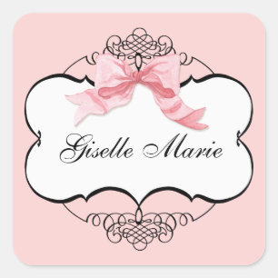 French Bow n Dots, Girl Baby Shower Sticker Seal
