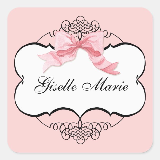 French Bow n Dots, Girl Baby Shower Sticker Seal (Front)