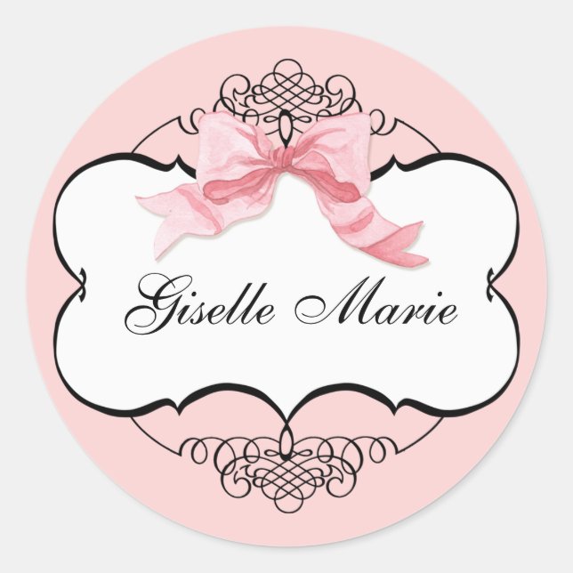 French Bow n Dots, Girl Baby Shower Sticker Seal (Front)