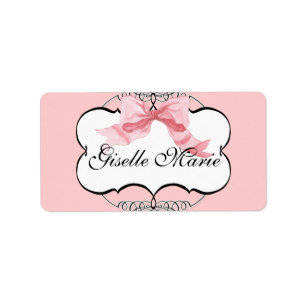 French Bow n Dots, Girl Baby Shower Sticker Seal