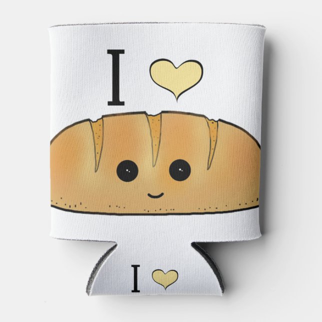 French bread love quote bakery cartoon baguette can cooler (Front)