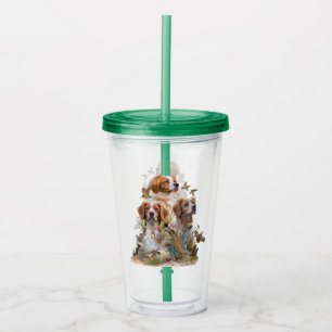 French Brittany, Bird Hunting Art Acrylic Tumbler