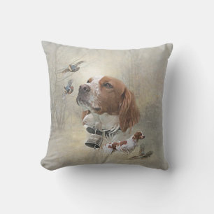French Brittany, Bird Hunting Art Cushion