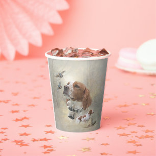 French Brittany, Bird Hunting Art Paper Cups