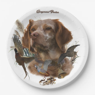 French Brittany, Bird Hunting Art Paper Plate
