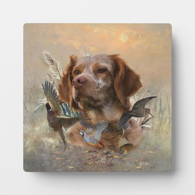 French Brittany, Bird Hunting Art  Plaque (Front)