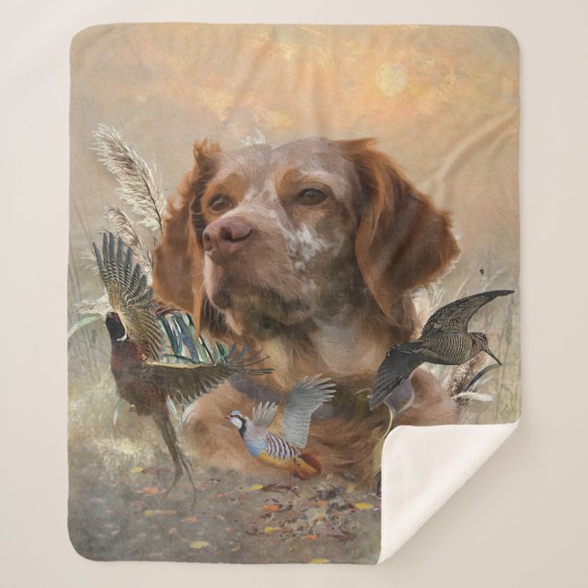 French Brittany, Bird Hunting Art  Sherpa Blanket (Front)