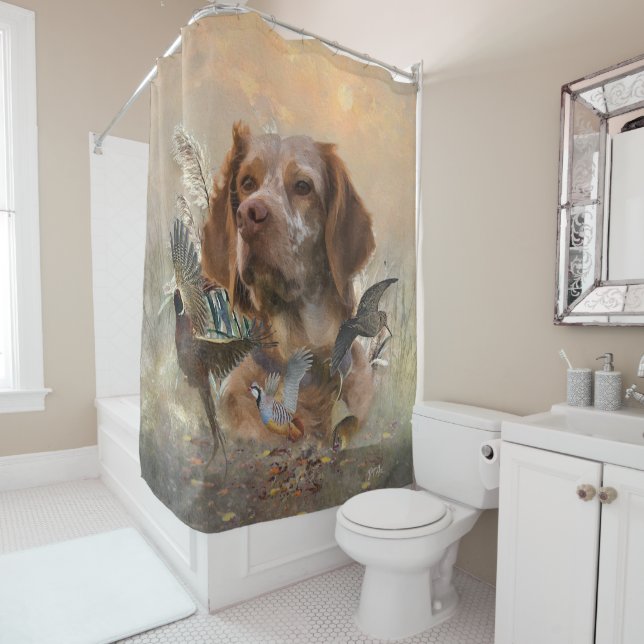 French Brittany, Bird Hunting Art  Shower Curtain (In Situ)