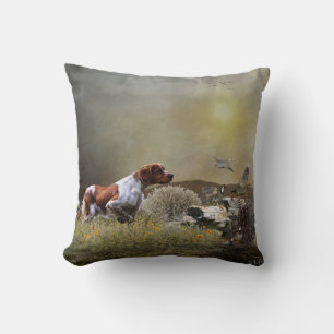 French Brittany hunting partridges , Art  Cushion