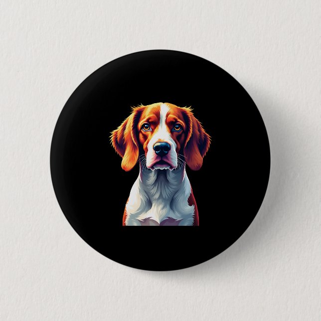 French Brittany Spaniel Mum Dad Dog Face Pop Art C 6 Cm Round Badge (Front)