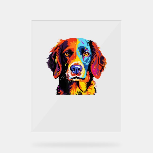 French Brittany Spaniel Mum Dad Dog Face Pop Art C Acrylic Sign (Front)