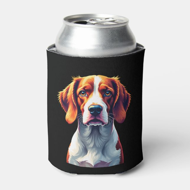 French Brittany Spaniel Mum Dad Dog Face Pop Art C Can Cooler (Can Front)