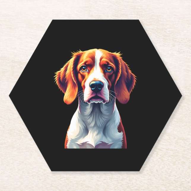French Brittany Spaniel Mum Dad Dog Face Pop Art C Paper Coaster (Front)