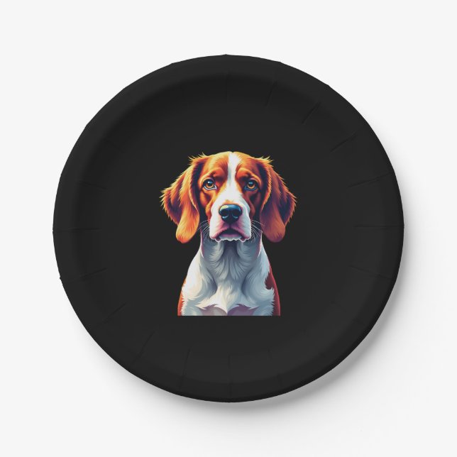 French Brittany Spaniel Mum Dad Dog Face Pop Art C Paper Plate (Front)