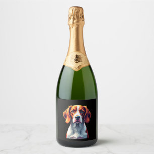 French Brittany Spaniel Mum Dad Dog Face Pop Art C Sparkling Wine Label