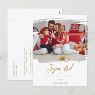 French Brushstroke Christmas Gold Snowflakes Photo Holiday Postcard