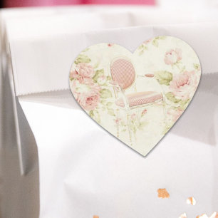 French Budoir  Vintage Pink Floral Chandelier Heart Sticker