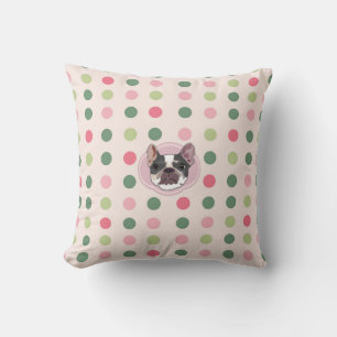 French bull dog and colourful dots cushion