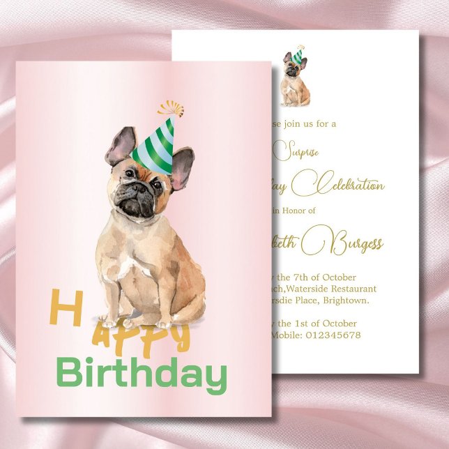  French Bull Dog Happy Birthday Party Invitation (Creator Uploaded)