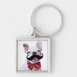 French Bull Dog Puppy With Moustache Key Ring