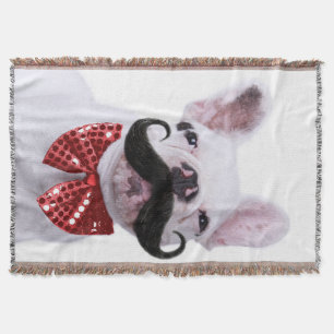 French Bull Dog Puppy With Moustache Throw Blanket