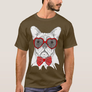 French Bull Dog Red Heart Glasses Bow Tie Day T-Shirt