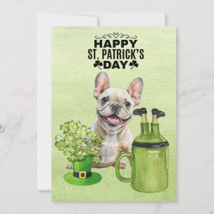 French Bull Dog St. Patrick's Day  Hat and Beer Holiday Card