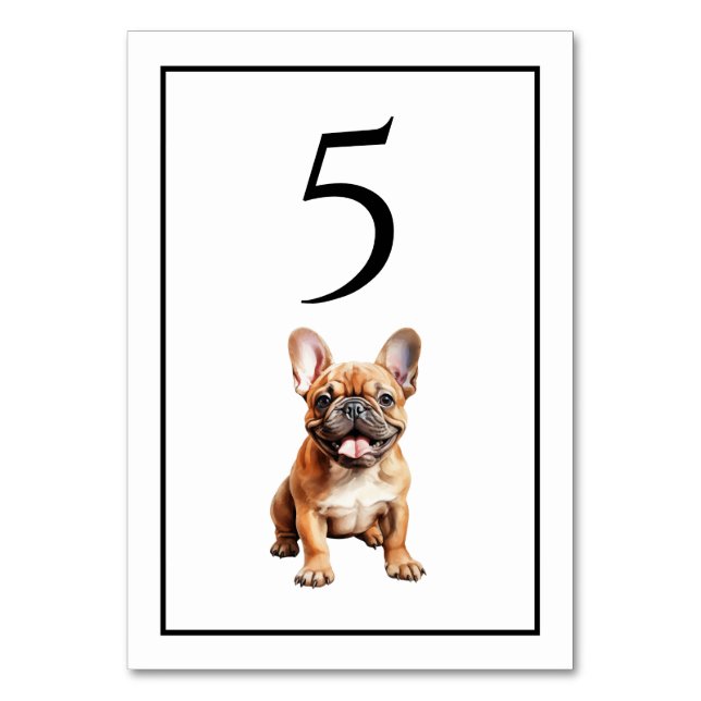 French Bull Dog Watercolor Table Number (Front)