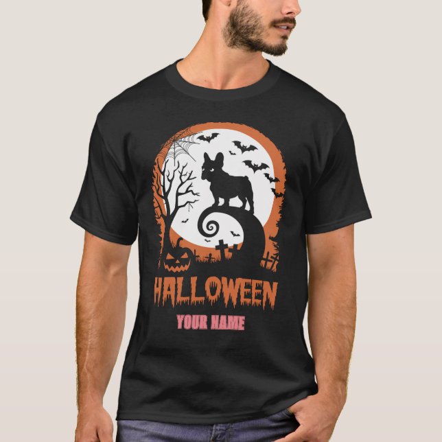 French Bulld0g And Moon Funny Halloween Custom T-Shirt (Front)