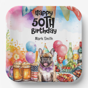 French Bulldog 50th Birthday Party Paper Plate