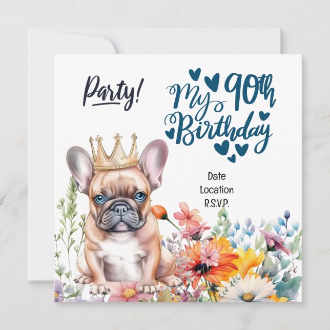 French Bulldog 90th Birthday Party Invitation (Front)