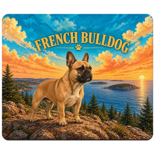 French Bulldog, Acadia Coast Vintage Watercolor Mouse Mat