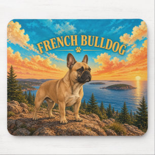 French Bulldog, Acadia Coast Vintage Watercolor Mouse Mat