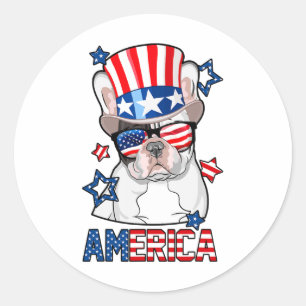 French Bulldog America 4th Of July Men Women Frenc Classic Round Sticker