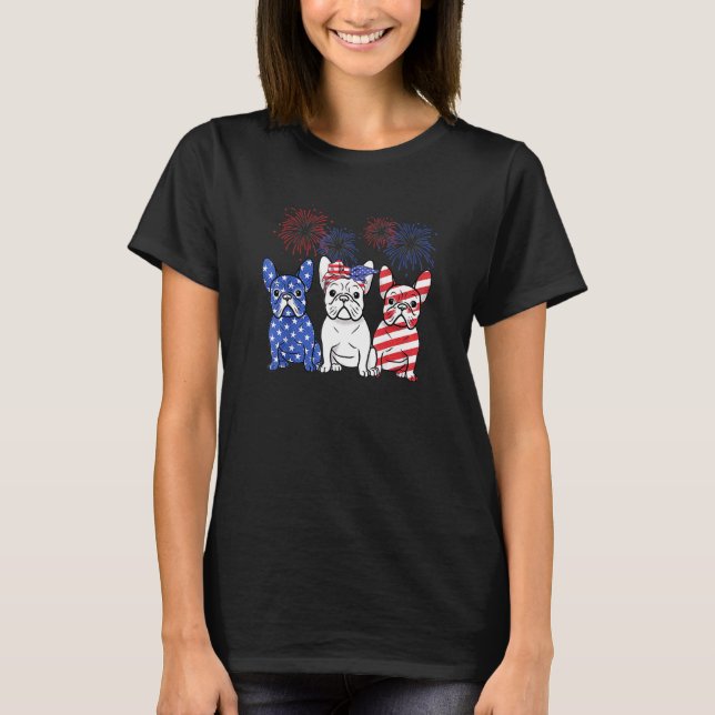 French Bulldog American Flag 4th Of July Patriotic T-Shirt (Front)