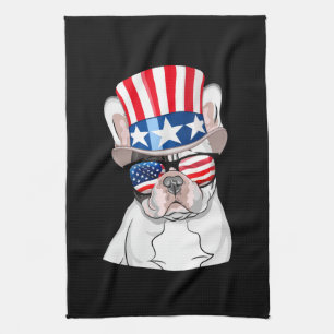 French Bulldog American Flag 4th of July Tea Towel