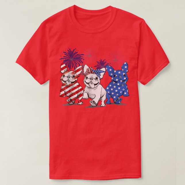 French Bulldog American Flag Frenchie 4th Of July  T-Shirt (Design Front)