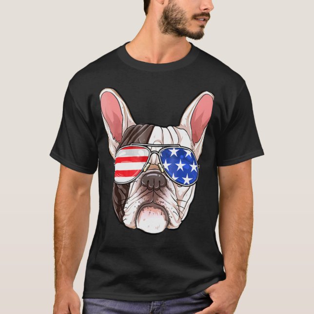 French Bulldog American Sunglasses 4th Of July Dog T-Shirt (Front)