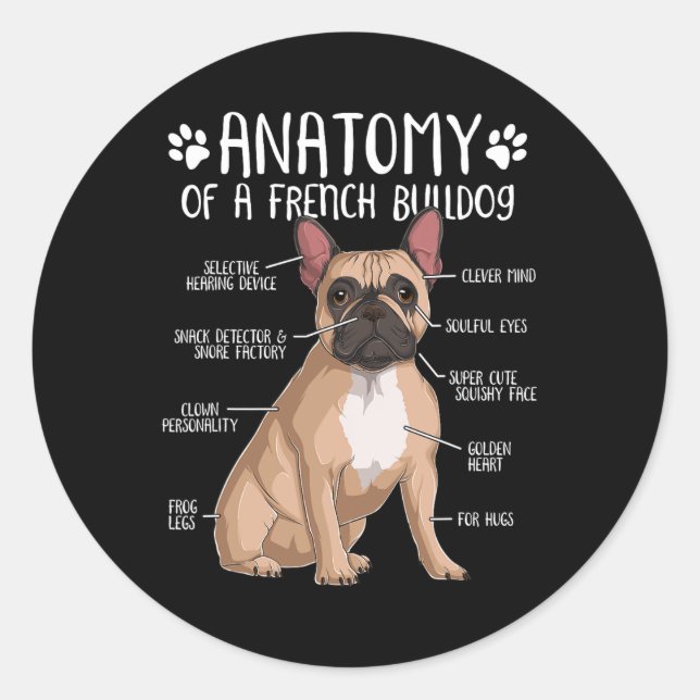 French Bulldog Anatomy Frenchie Dog Lover Owner  Classic Round Sticker (Front)