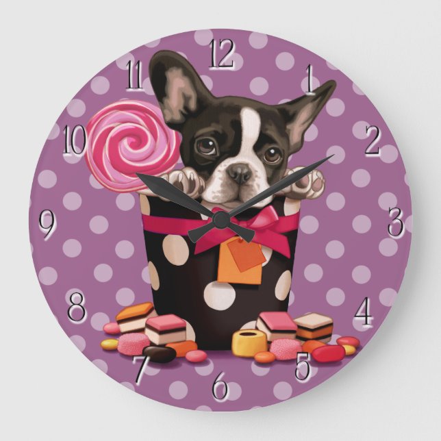 French bulldog and Candy Large Clock (Front)