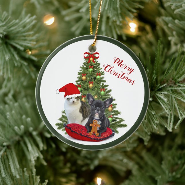 French Bulldog and Cat Christmas Tree Ornament (Tree)