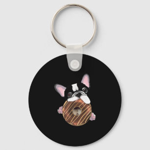 French Bulldog And Chocolate Doughnut Key Ring
